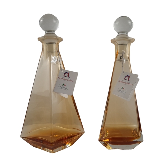 MURANO DECANTER SET Hand-Blown Glass Italy Venetian Amber Barware Bar Wine MCM - Picture 7 of 12